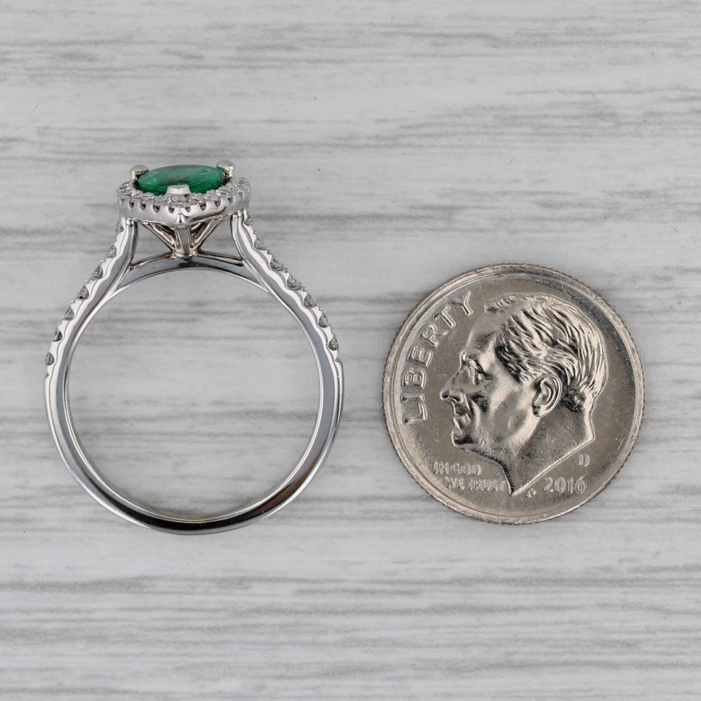 1.32ctw Emerald Diamond Halo Teardrop Ring 14k White Gold Size 6.5 Engagement