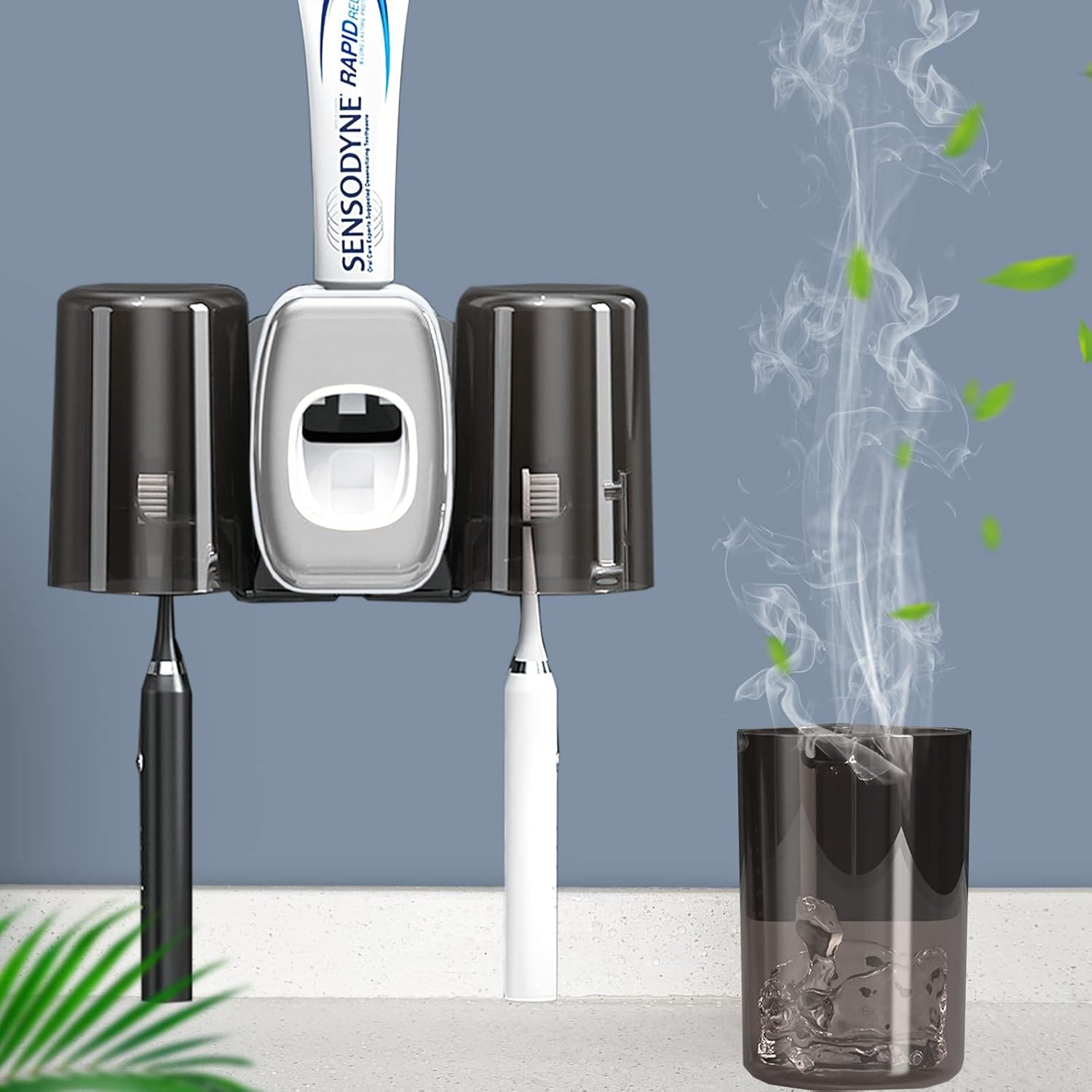 Wall-Mounted Toothbrush Holder. Automatic Toothpaste Dispenser