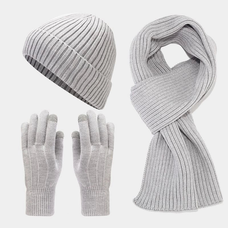 Autumn And Winter New Fleece-lined Warm Men's Hat Scarf Gloves Cold-proof Suit Women's Trendy Thickened Knitted Three-piece Set