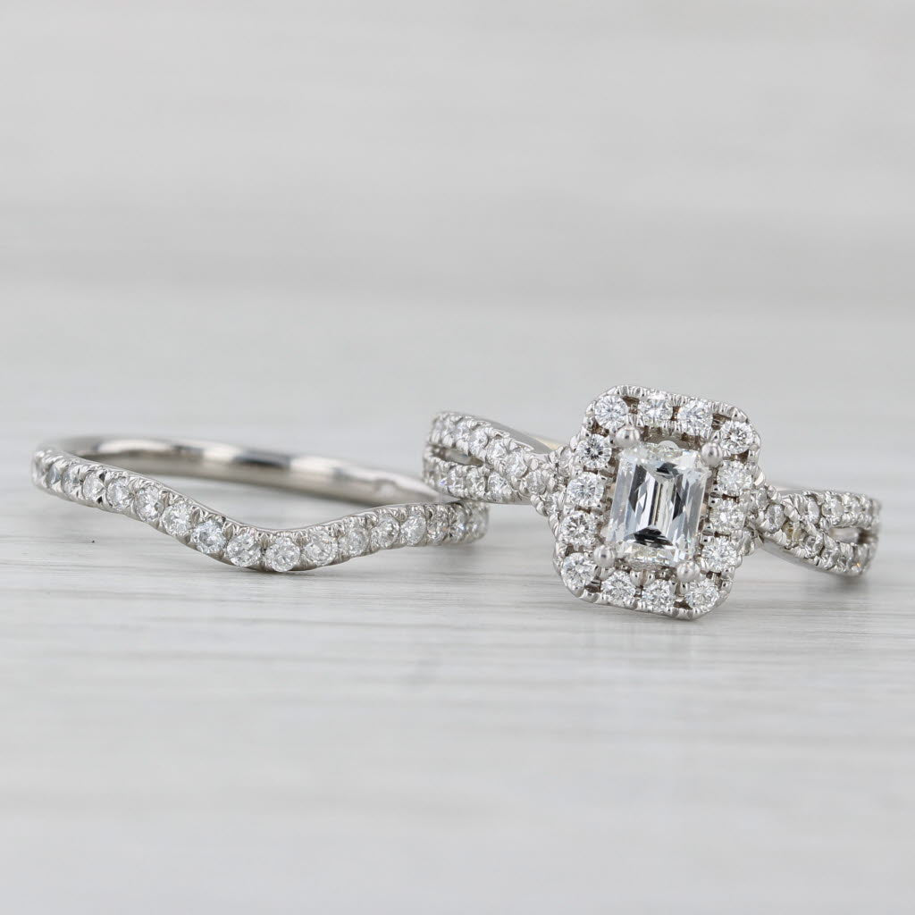 1.20ctw Leo Diamond Halo Engagement Ring Contoured Wedding Band 14k White Gold