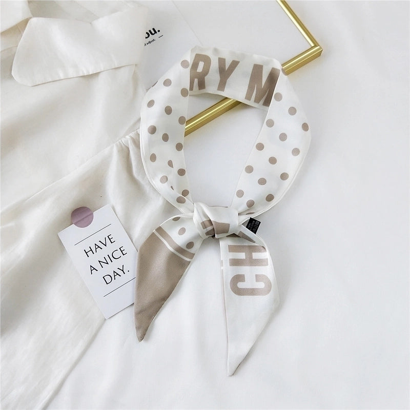 Fashion Streamer Printing Bow Silk Scarf