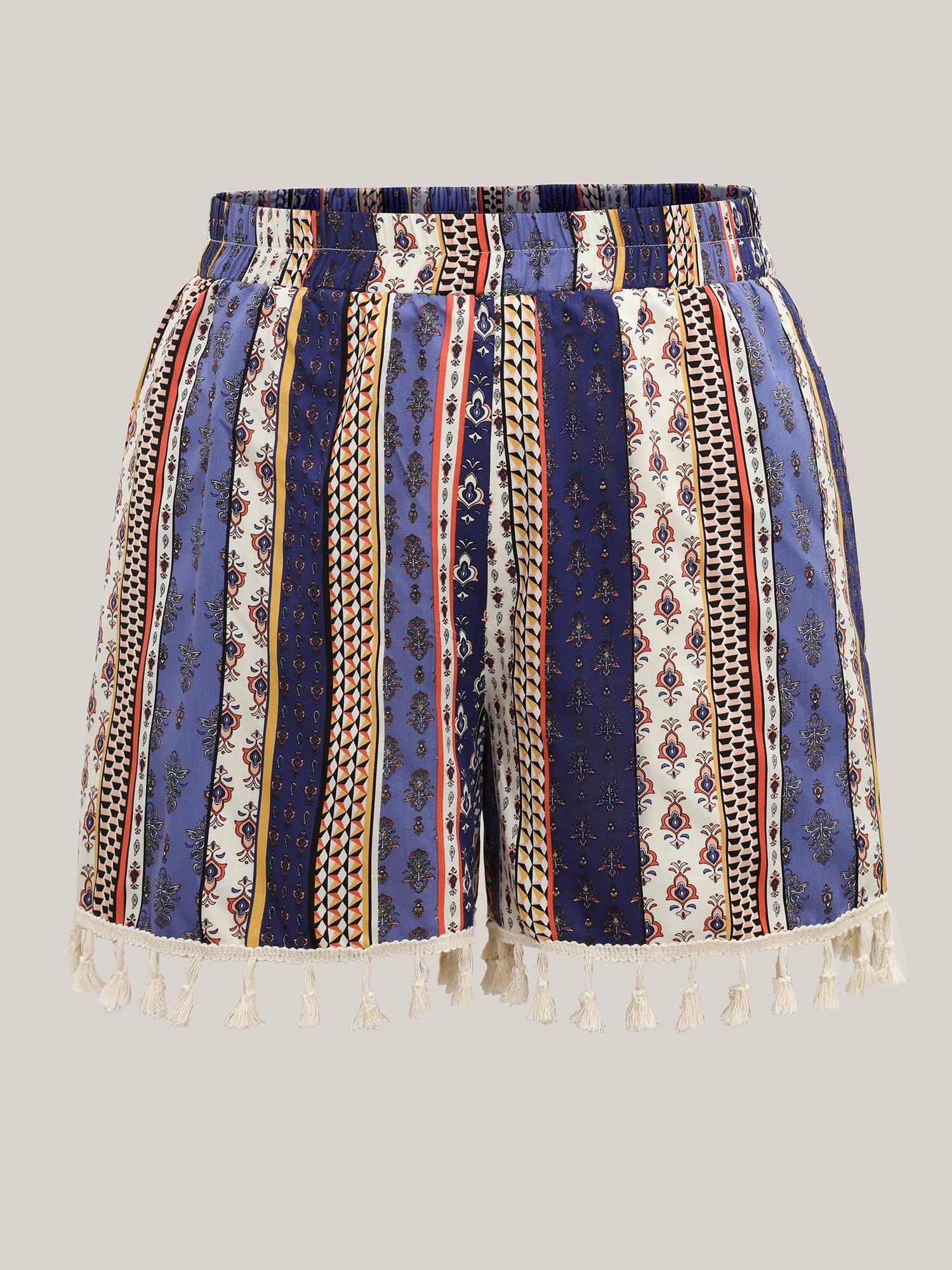 Boho Print Tassels Hem Shorts