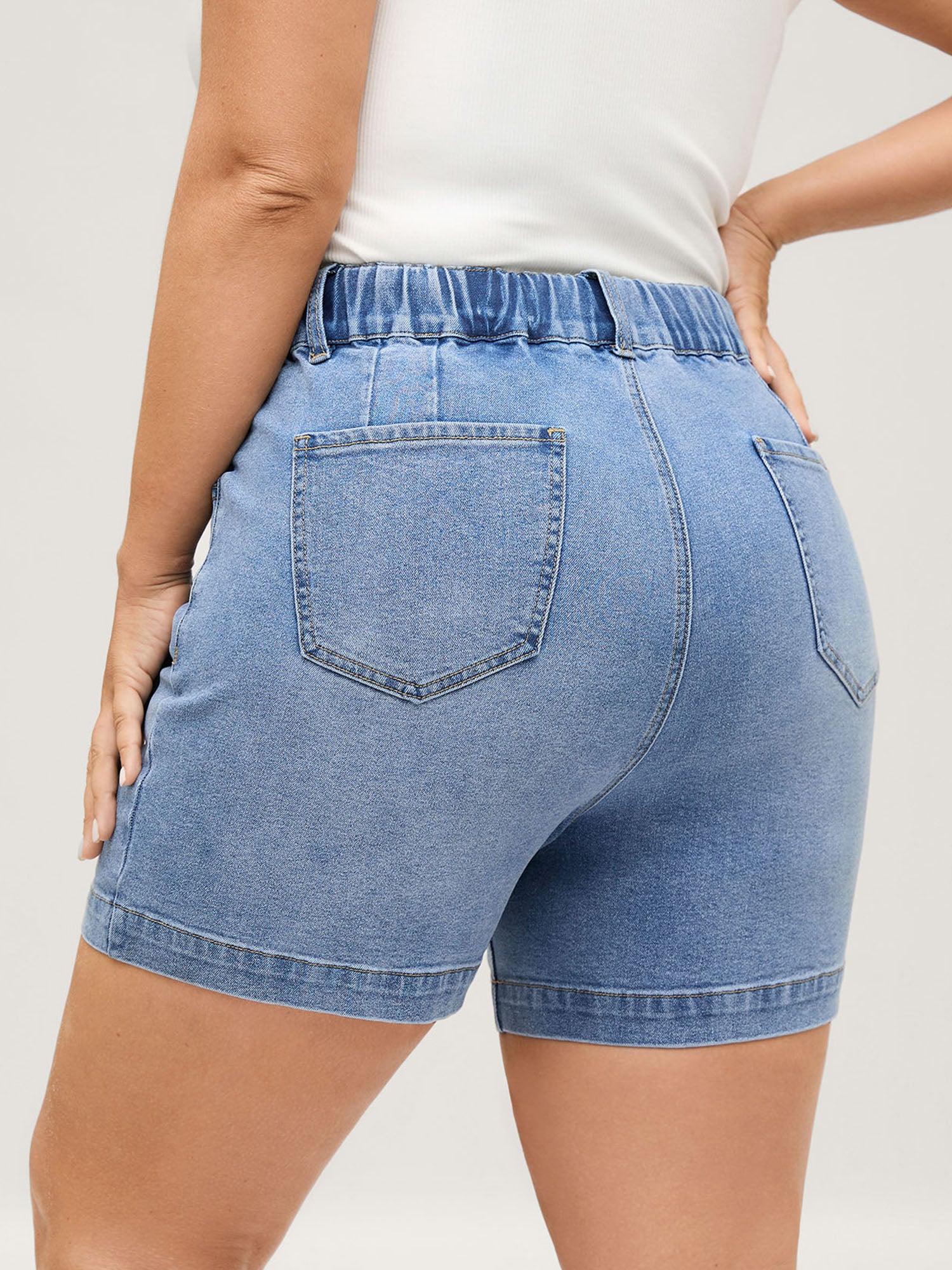 Pull-On Stretch Drawstring Waist Denim Shorts