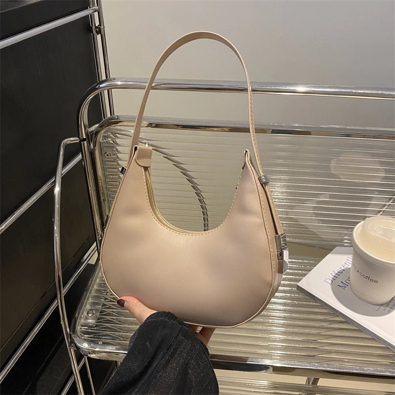 Women's Small Pu Leather Solid Color Elegant Dumpling Shape Zipper Shoulder Bag Underarm Bag