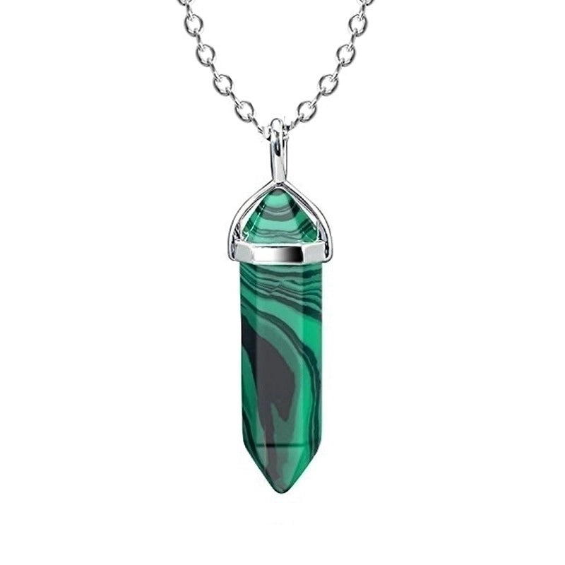 Fashion Hexagon Prism Alloy Natural Stone Cable Chain Pendant Necklace In Bulk