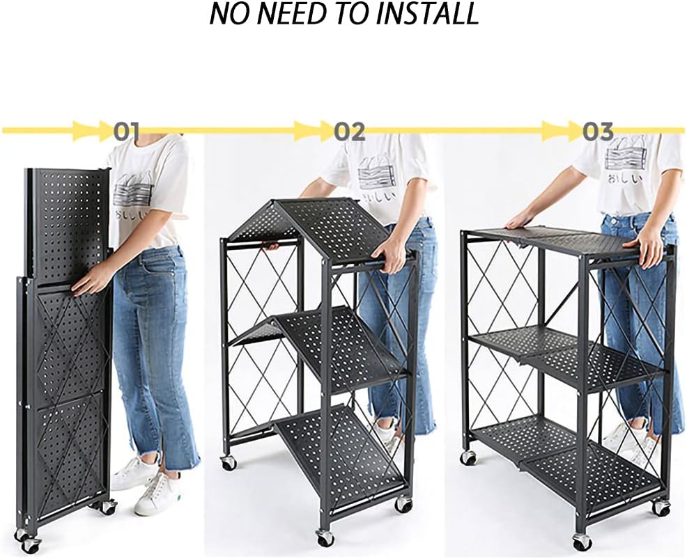 3 Layer Foldable Trolley Rack. Foldable Kitchen Storage Rack 3 Tier