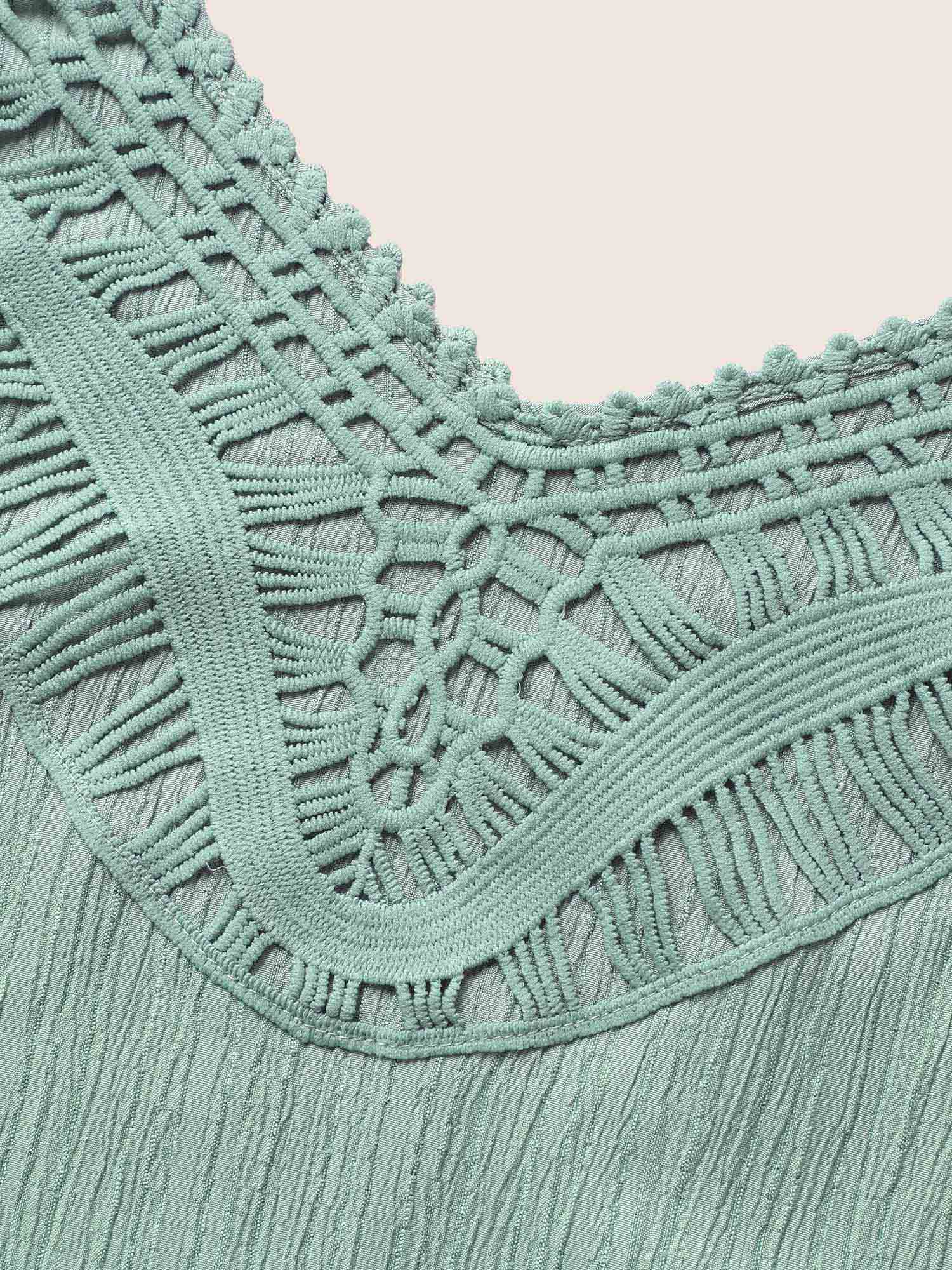 Texture Lace Trim Belted Cami Dress