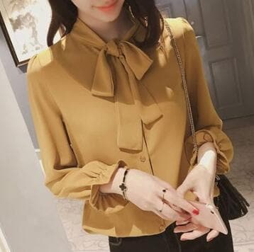 Button-Down Tie-Neck Blouse