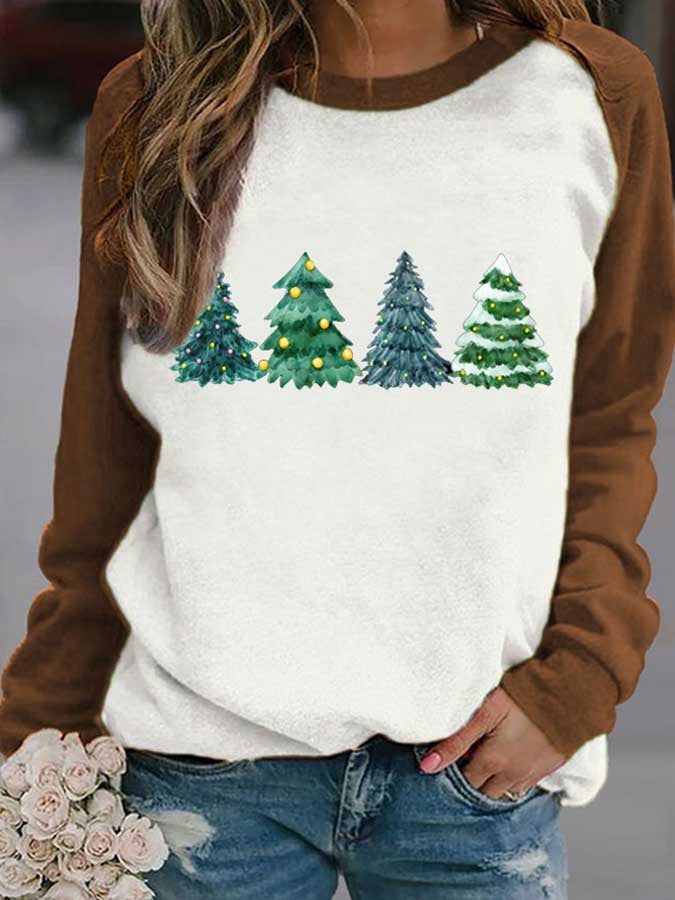 Women's Christmas Trees Print Casual Long Sleeve Hoodie