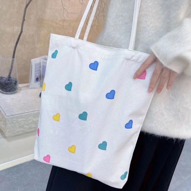 Women's Large Canvas Heart Shape Basic Classic Style Open Canvas Bag