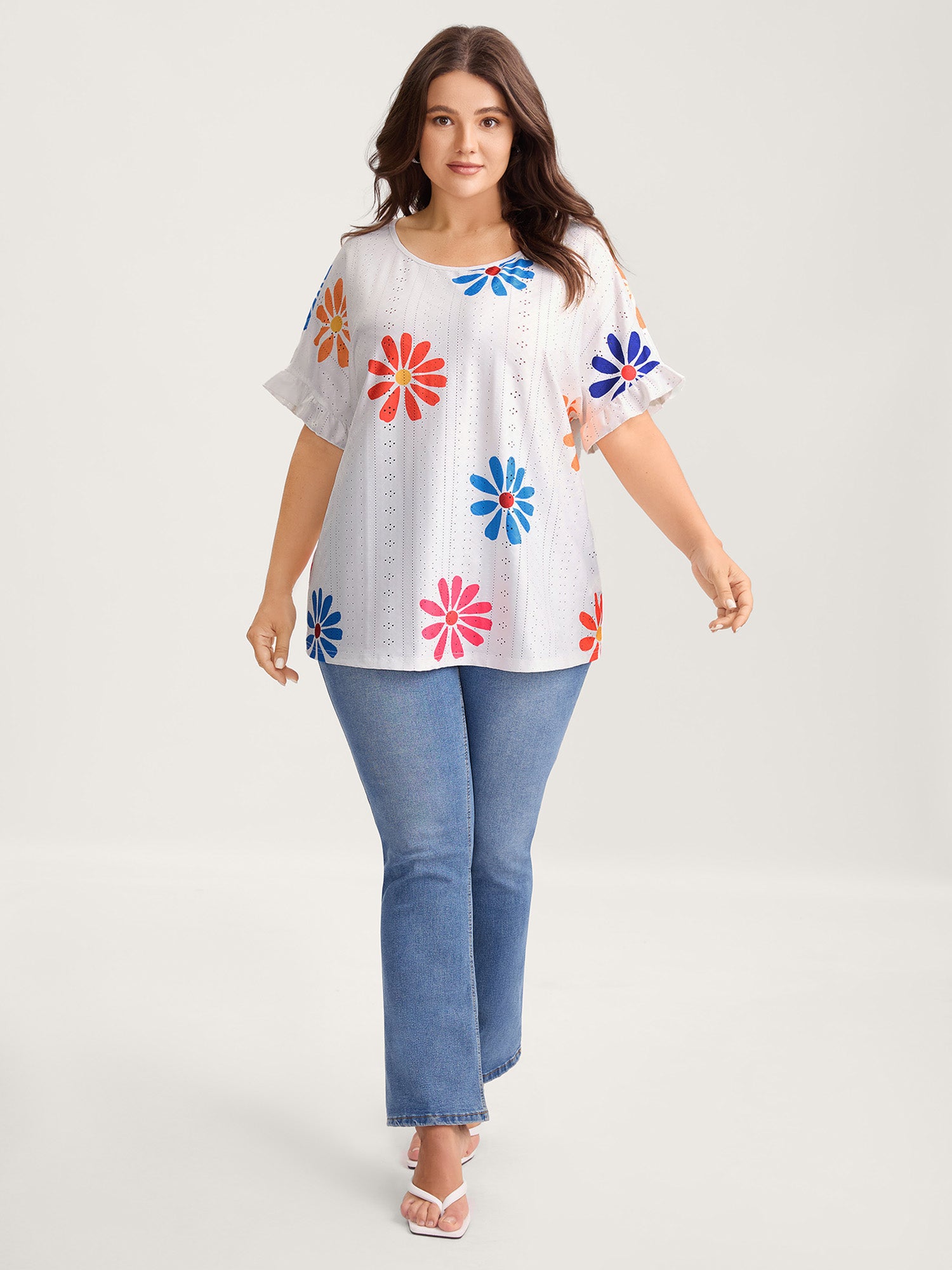 Textured Floral Print Flowy T-Shirt
