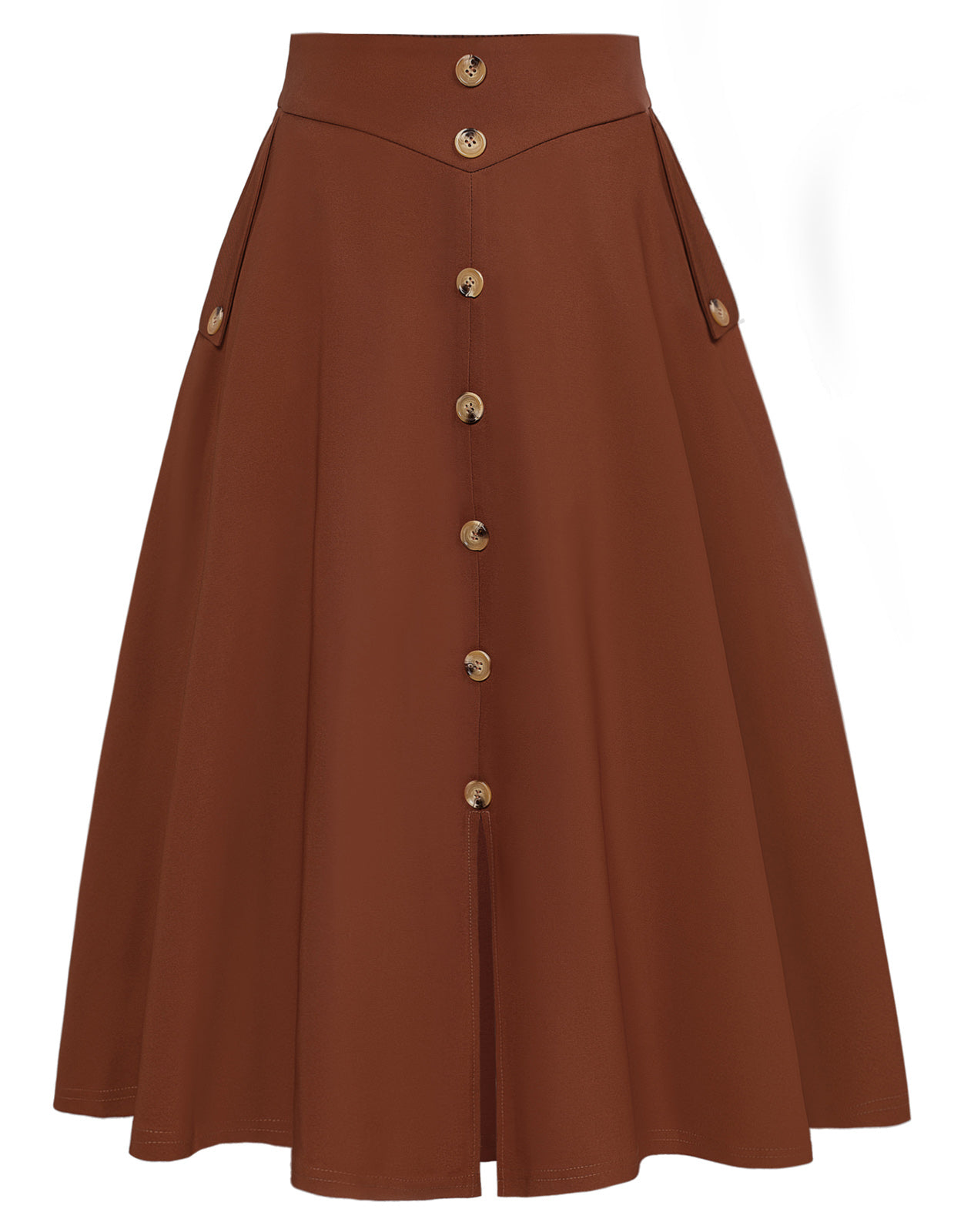 Fans Look of Vintage Front Slit Swing Skirt High Waist Buttons Decorated Skirt