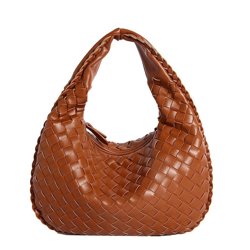 Women's Medium Pu Leather Solid Color Streetwear Weave Dumpling Shape Zipper Handbag