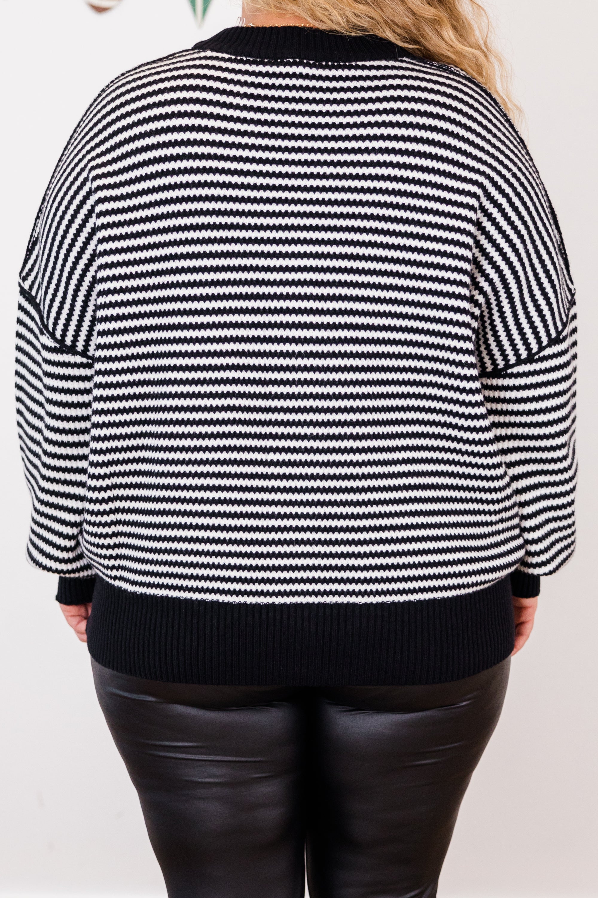 Snuggly Stripe Button-Up Sweater. Black-Ivory