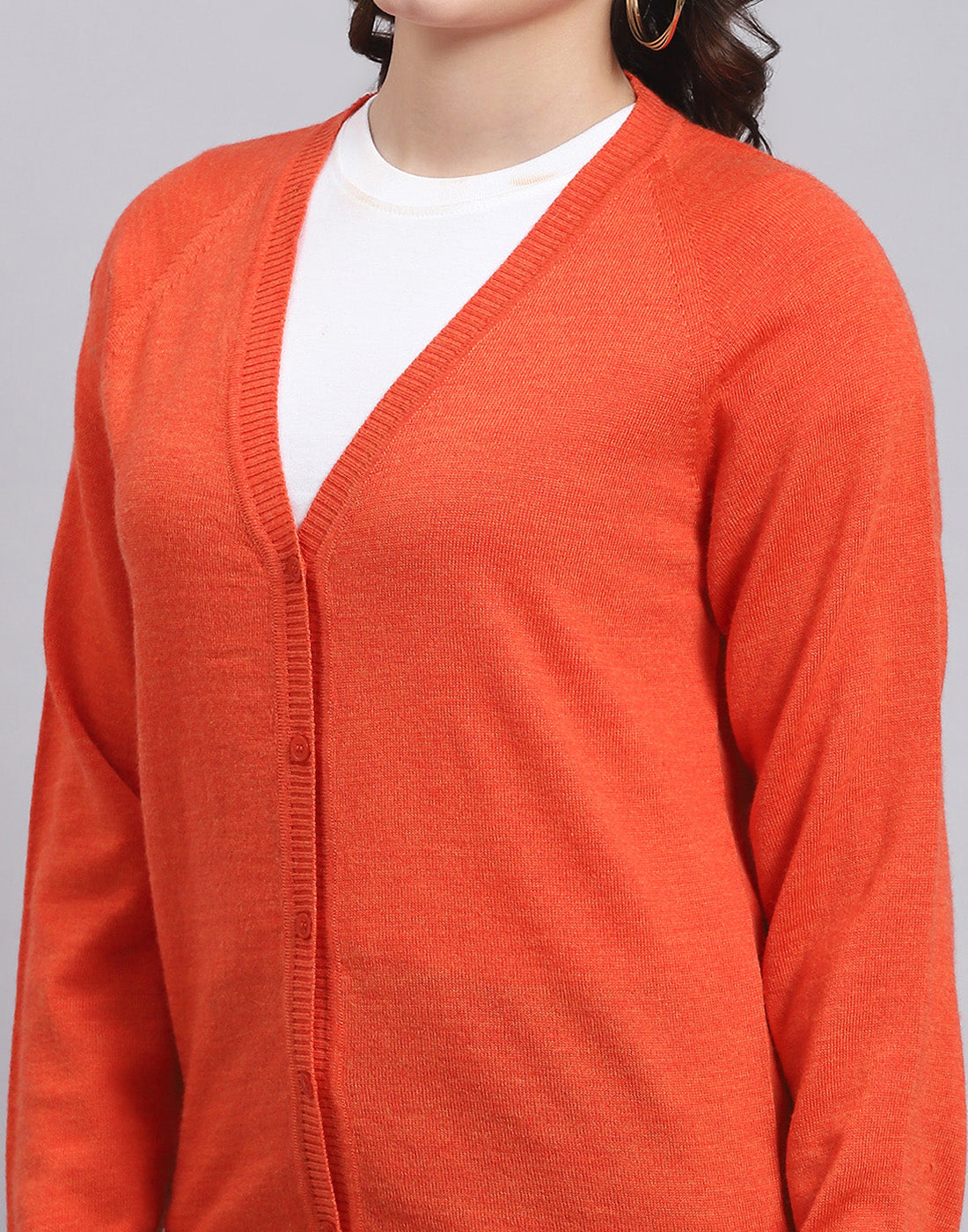 Women Orange Solid V Neck Full Sleeve Sweater