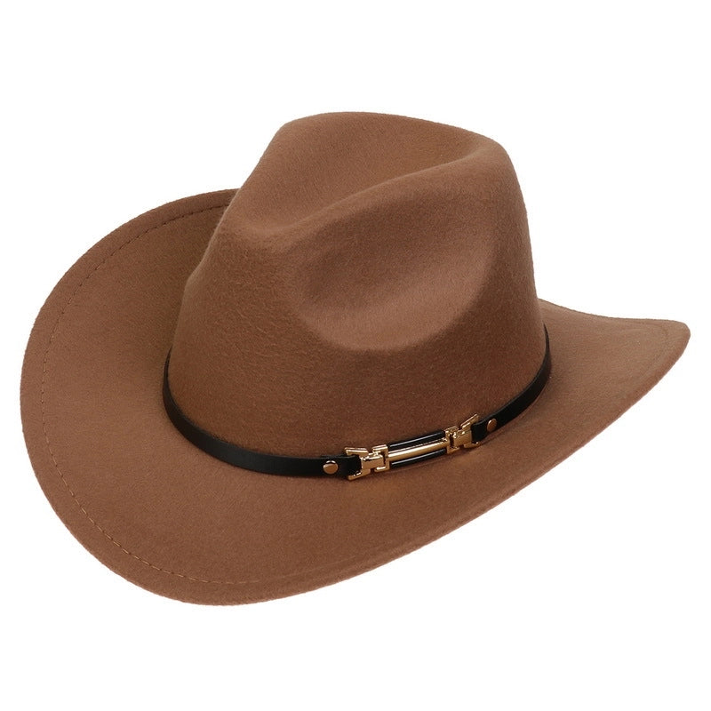 Tibetan Western Denim Top Hat Spring And Autumn New Jazz Hat Big Brim Five-pointed Star Belt Accessories Felt Hat For Men And Women