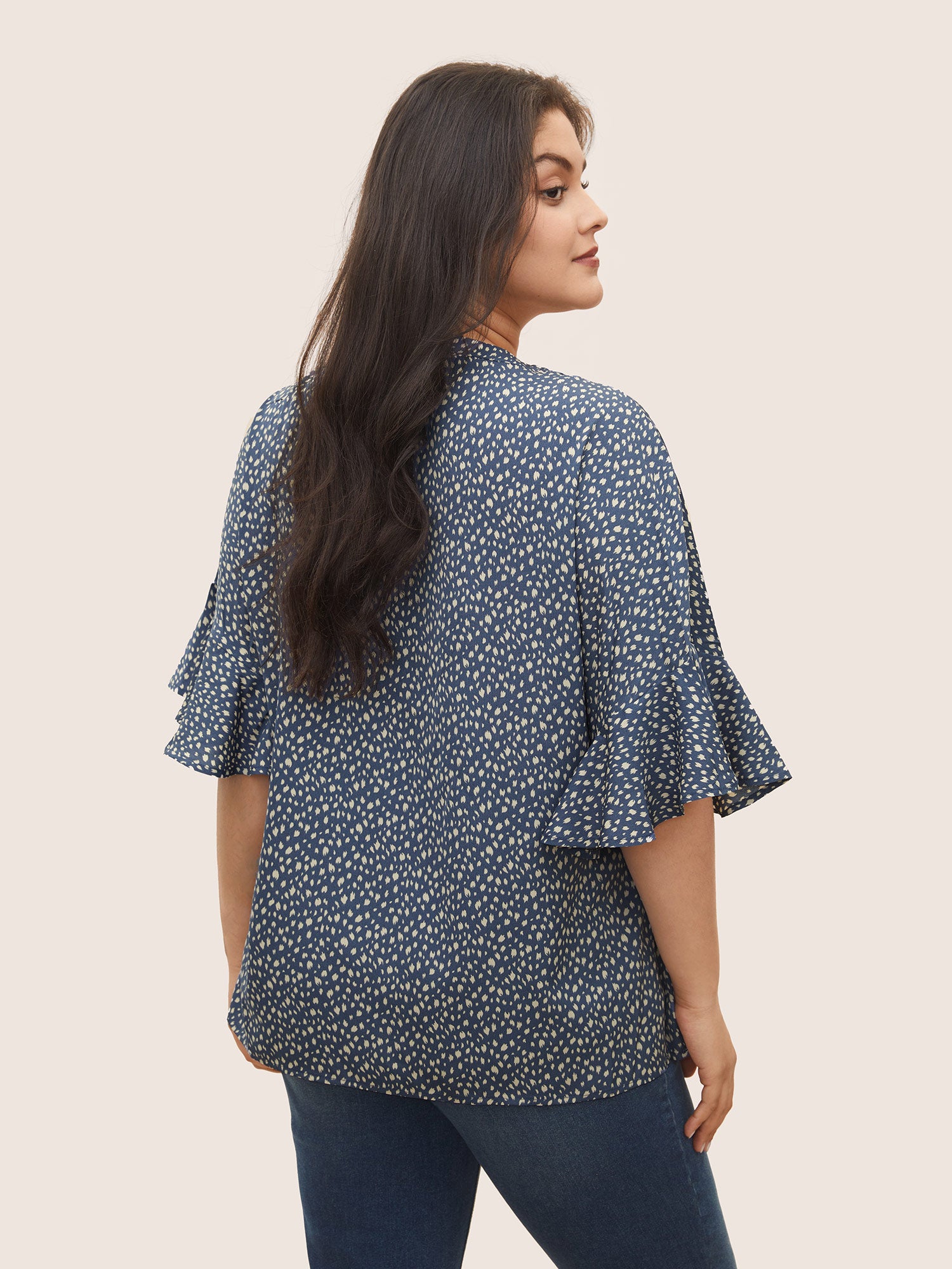 Leopard Print V Neck Ruffle Sleeve Blouse