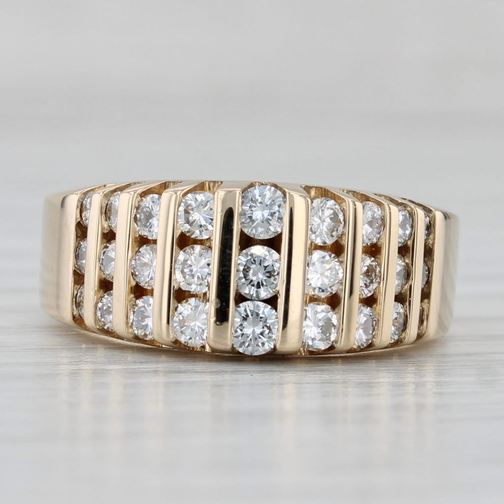 1.08ctw 3-Row Diamond Ring 14k Yellow Gold Size 6.5-6.75 Anniversary Band