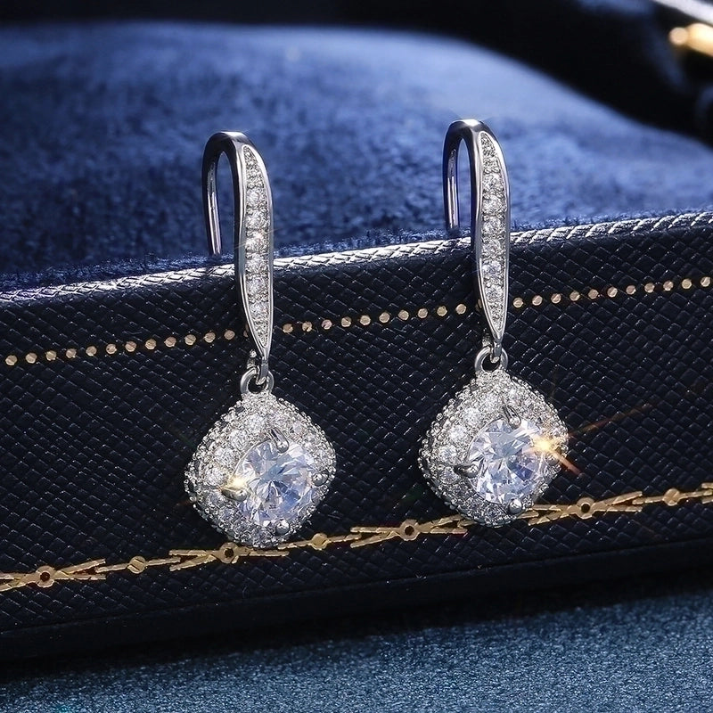 Fashion Square Inlaid Zircon Copper Drop Earrings