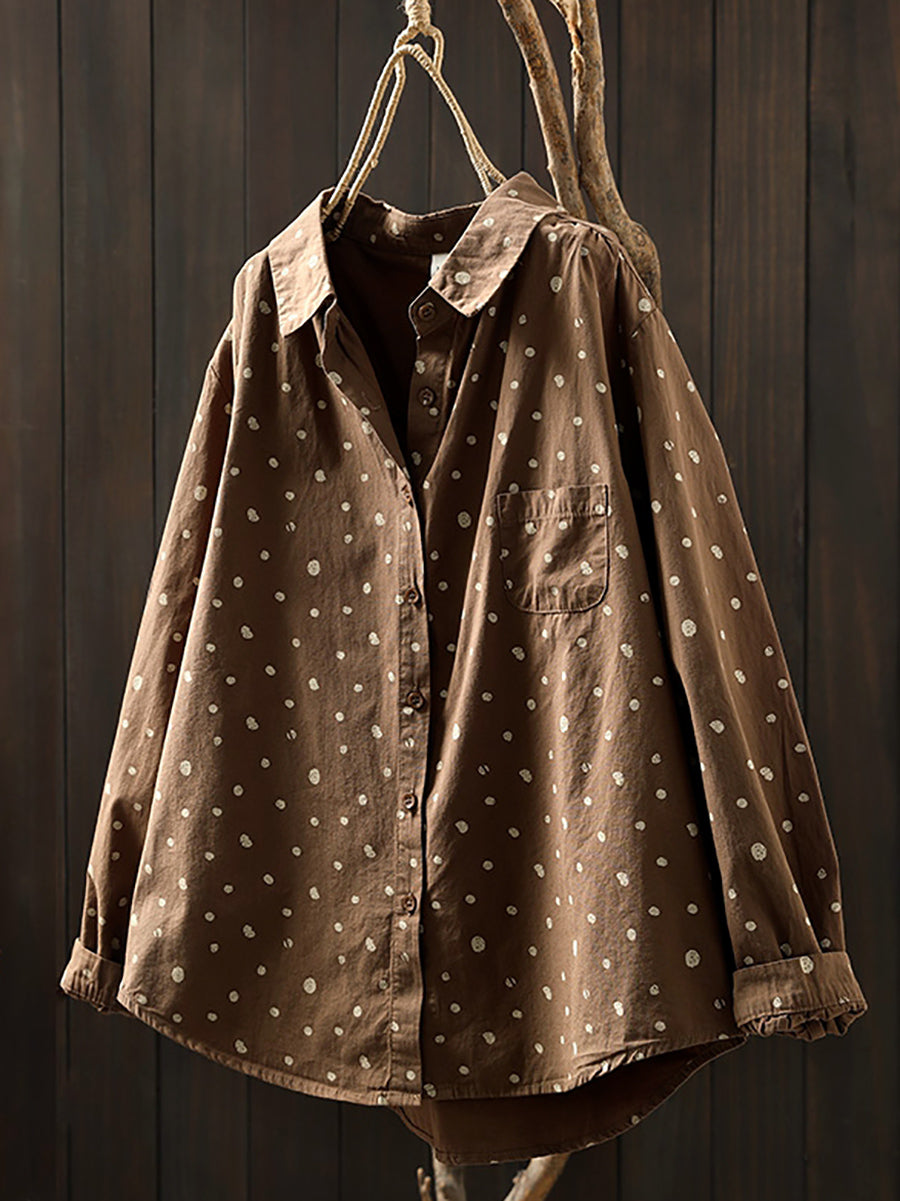 Women Summer Artsy Irregular Dot Cotton Shirt