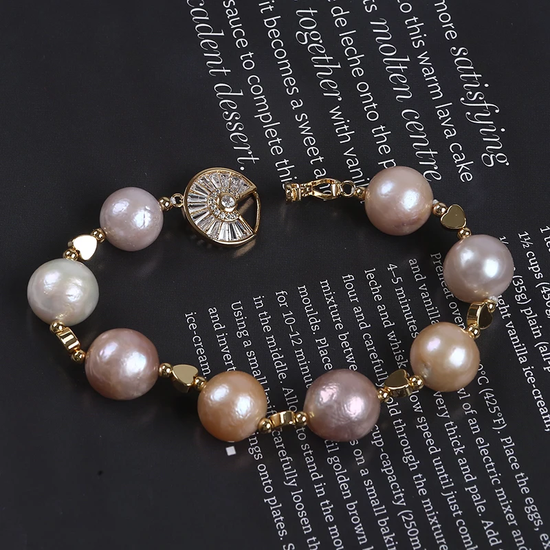 Hot Sale Natural 12-13mm Round Edison Freshwater Pearl Beads Bracelet For Women