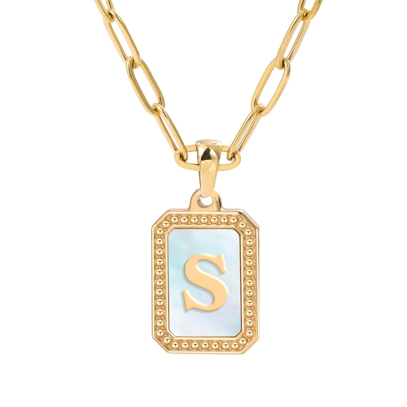 Minimalist Letter Square Titanium Steel Plating Inlay Shell Pendant Necklace 1 Piece