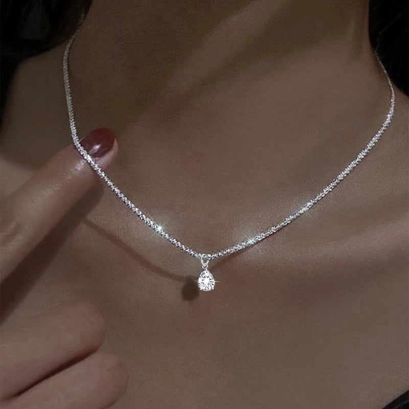 Elegant Solid Color Copper Inlay Rhinestones Pendant Necklace