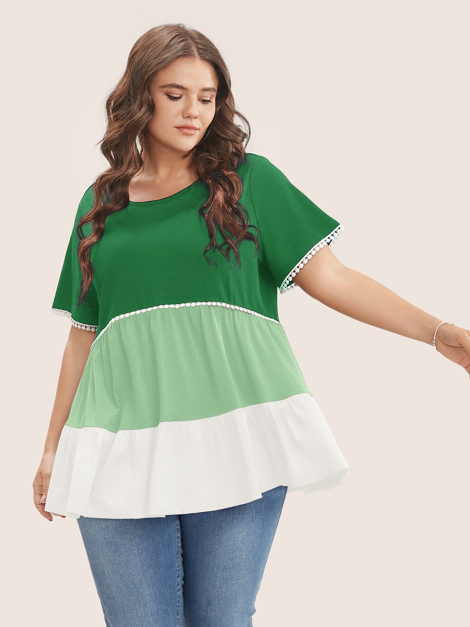 Colorblock Contrast Ruffle Tiered T-shirt