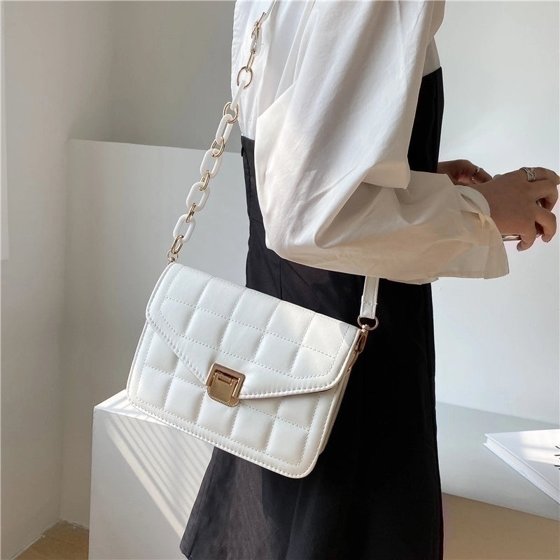 Women's Pu Leather Solid Color Streetwear Square Flip Cover Shoulder Bag Crossbody Bag Square Bag