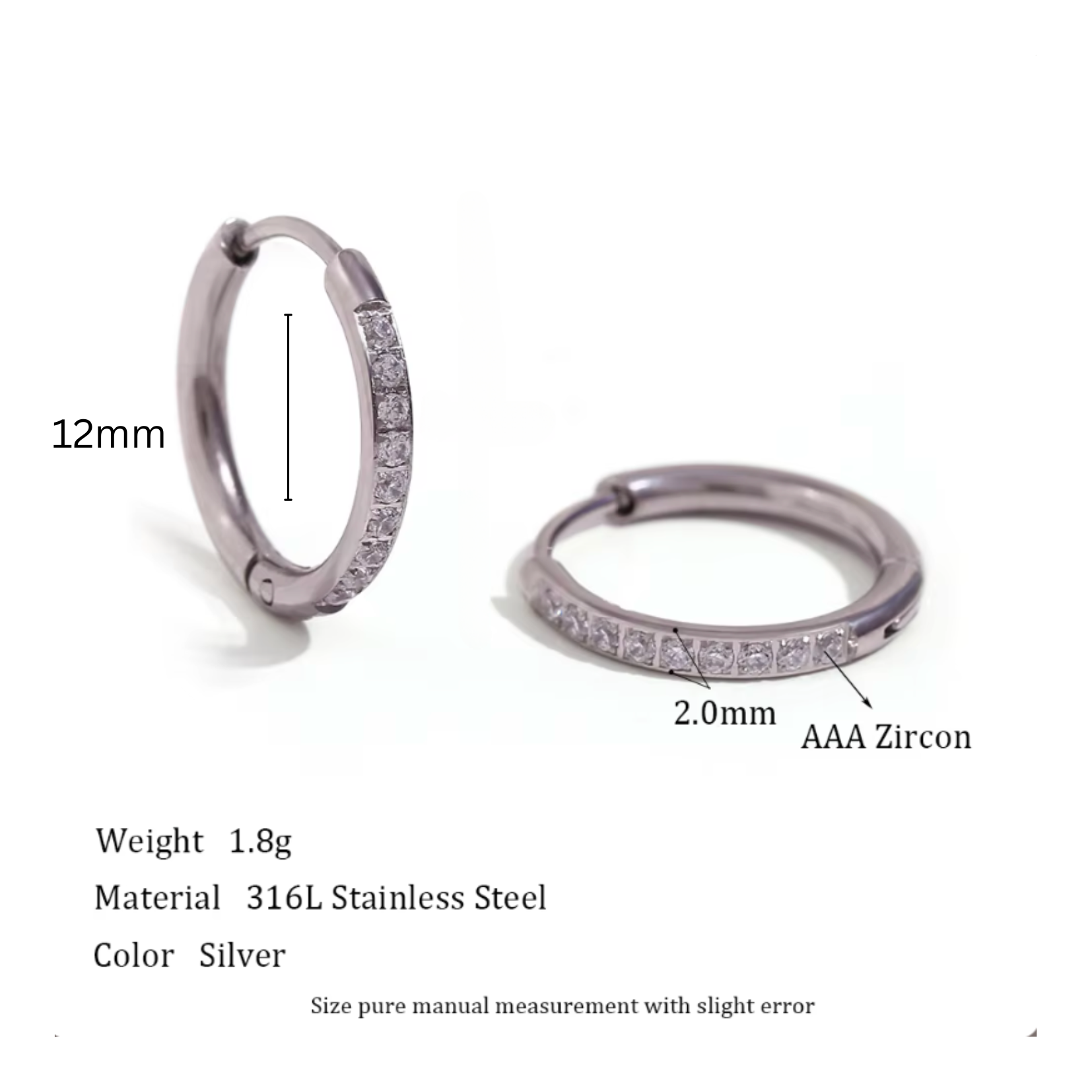 12mm slim diamond style hoops - Silver