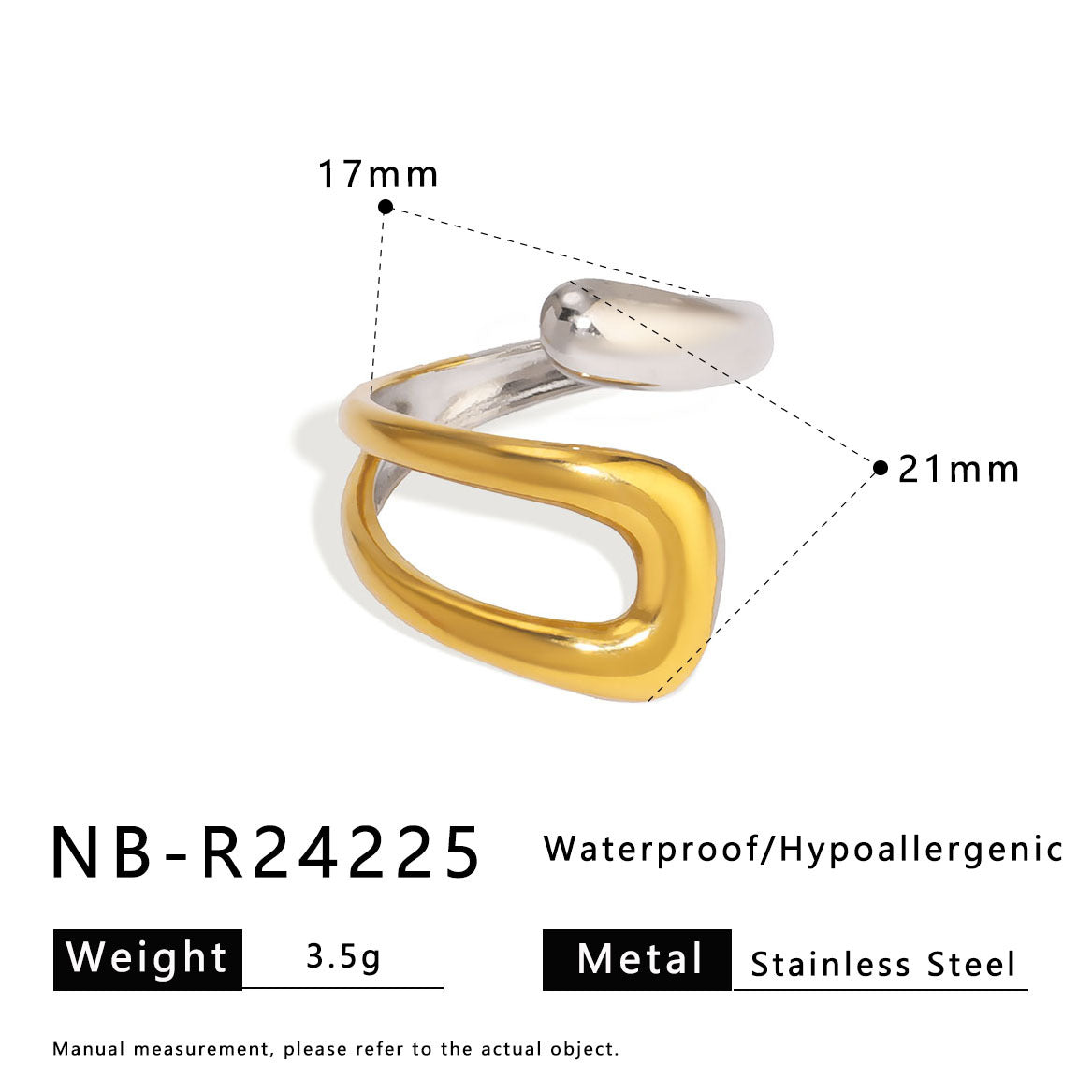 Design Sense Two-Color Hollow Lines Gold Ring Asymmetrical Staggered Exaggerated Stainless Steel Ring Women