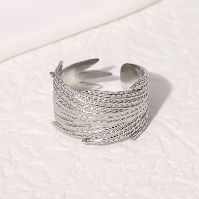 Open Ring Feather Stainless Steel Electroplating Rings