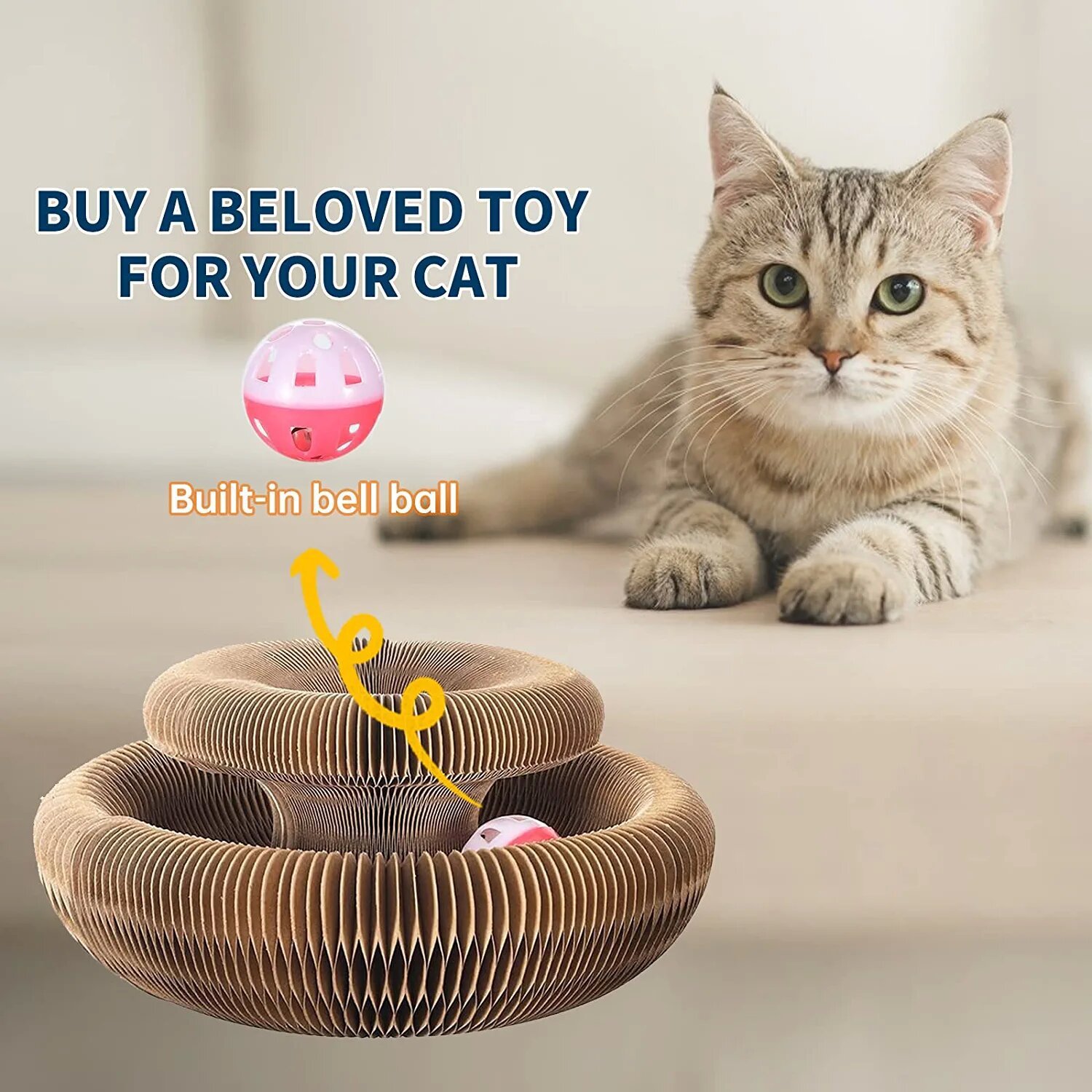 Foldable Magic Organ Cat Scratching Board  with Toy Kring Ball