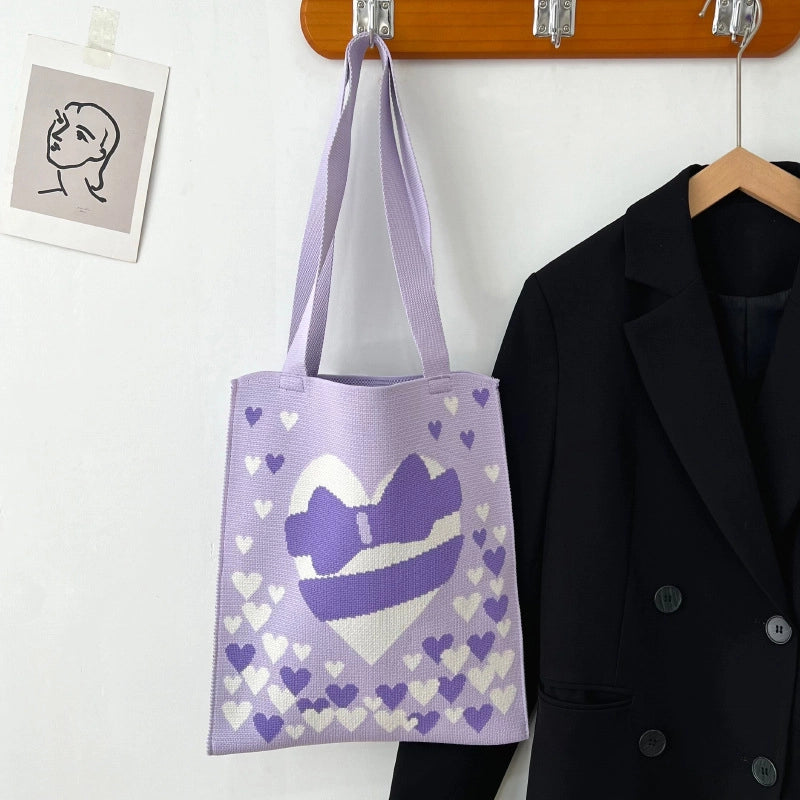 Niche Design Cute Panda Knitted Shoulder Bag Women's Versatile Large Capacity Shopping Commuter Tote Bag Women's Bag