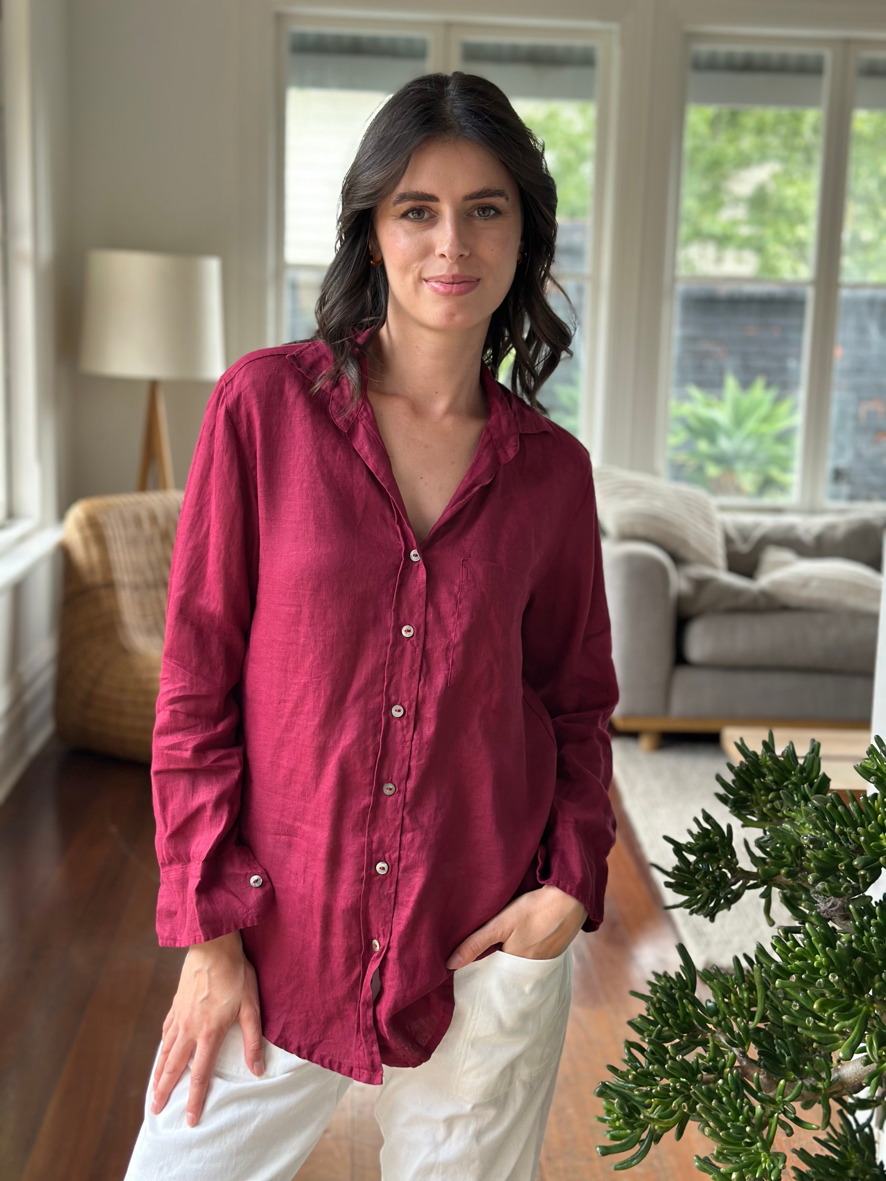 erika shirt - merlot linen