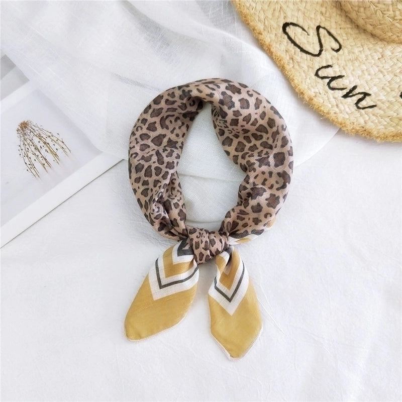 Fashion Leopard Print Cotton Linen Small Square Silk Scarf