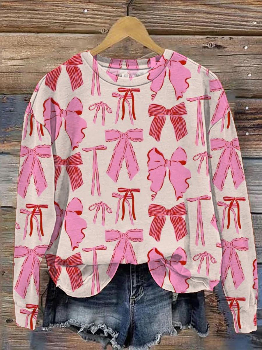 Lovely Pink Bow Breast Cancer Awareness Art Print Casual Sweatshirt