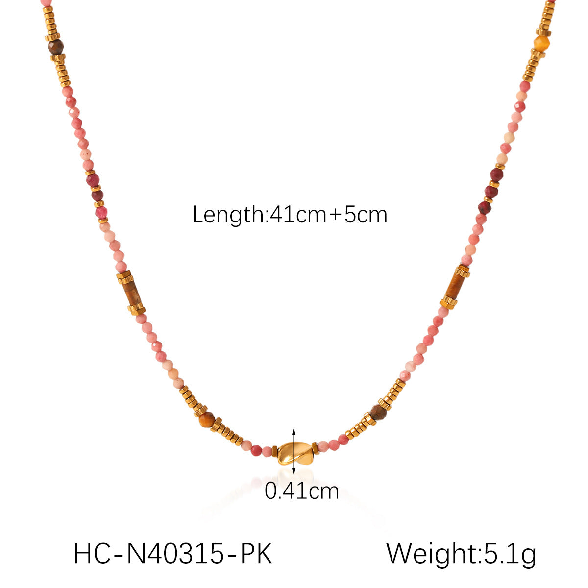 Dopamine Colored Beaded Necklace For Women Niche Design Natural Stone Clavicle Chain Stainless Steel Pendant Necklace