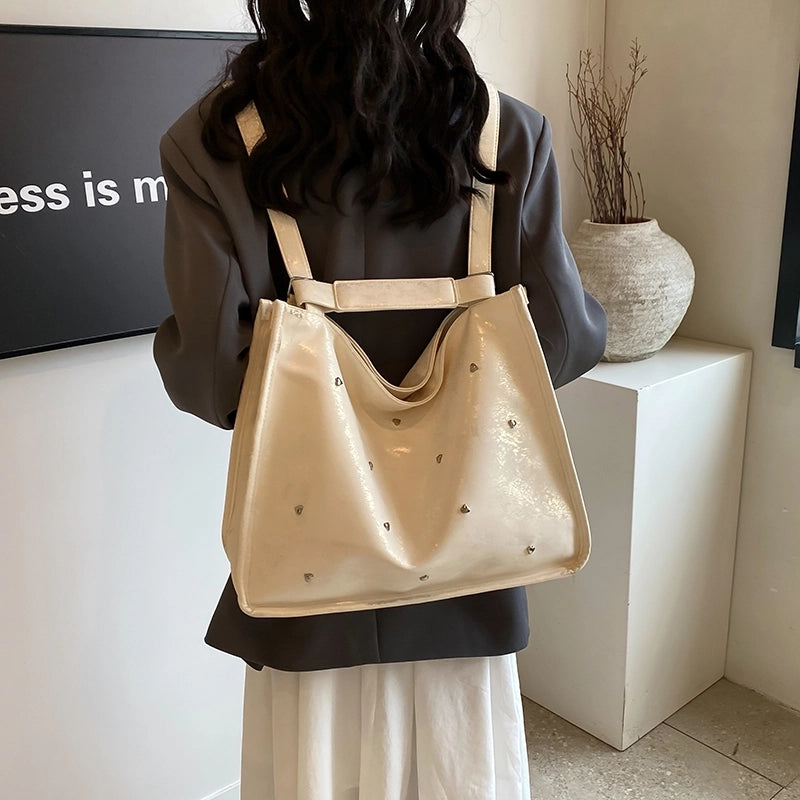 Women's Medium Pu Leather Solid Color Preppy Style Streetwear Sewing Thread Square Zipper Tote Bag