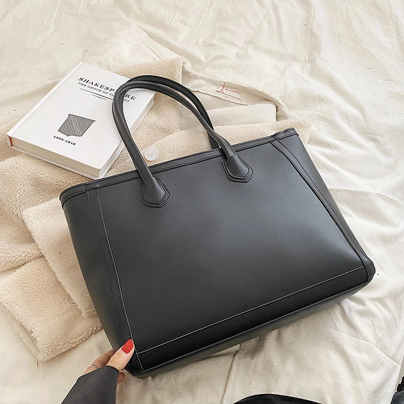 Women's Large Pu Leather Color Block Solid Color Streetwear Square Zipper Tote Bag