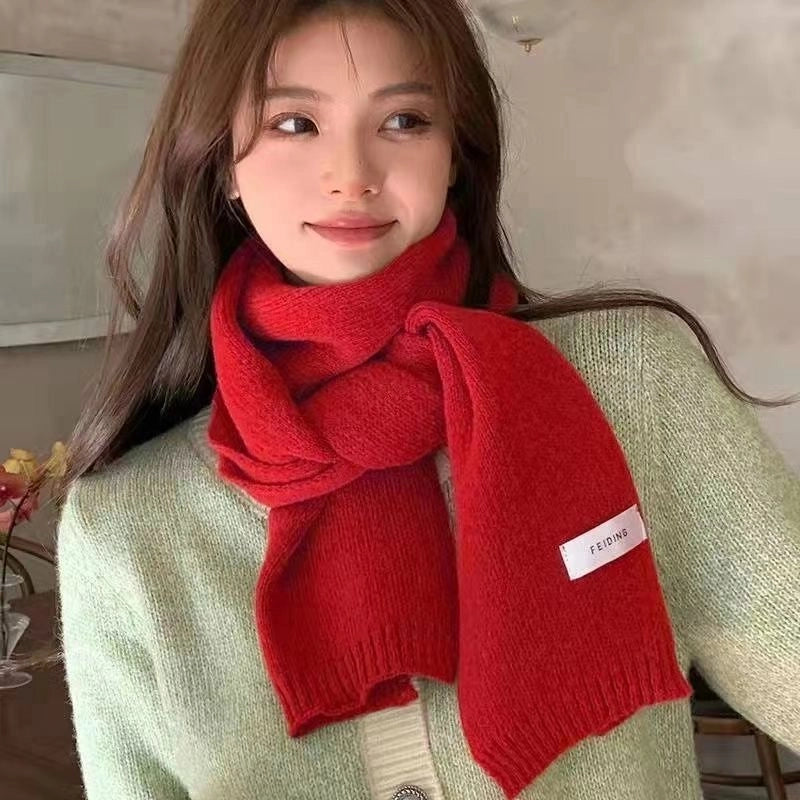 Internet Celebrity Solid Color Wool Knitted Scarf Women's Autumn And Winter New Student Couple Warm Small Scarf
