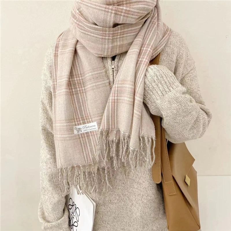 Women's Elegant Plaid Cotton Scarf