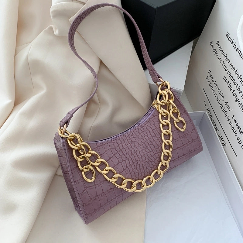Solid Color Crocodile Pattern Underarm Bag