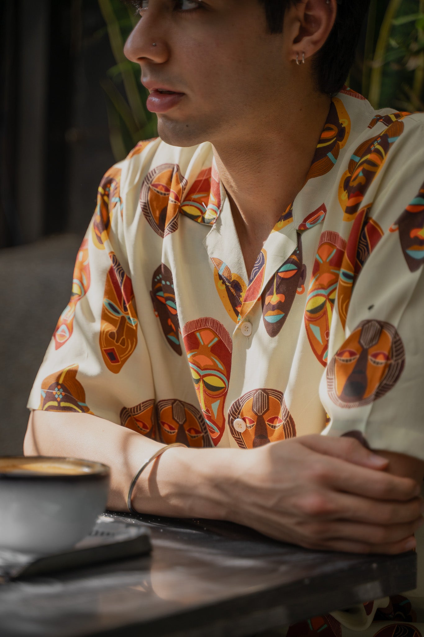 Tribal Faces Yellow Oversize Shirt