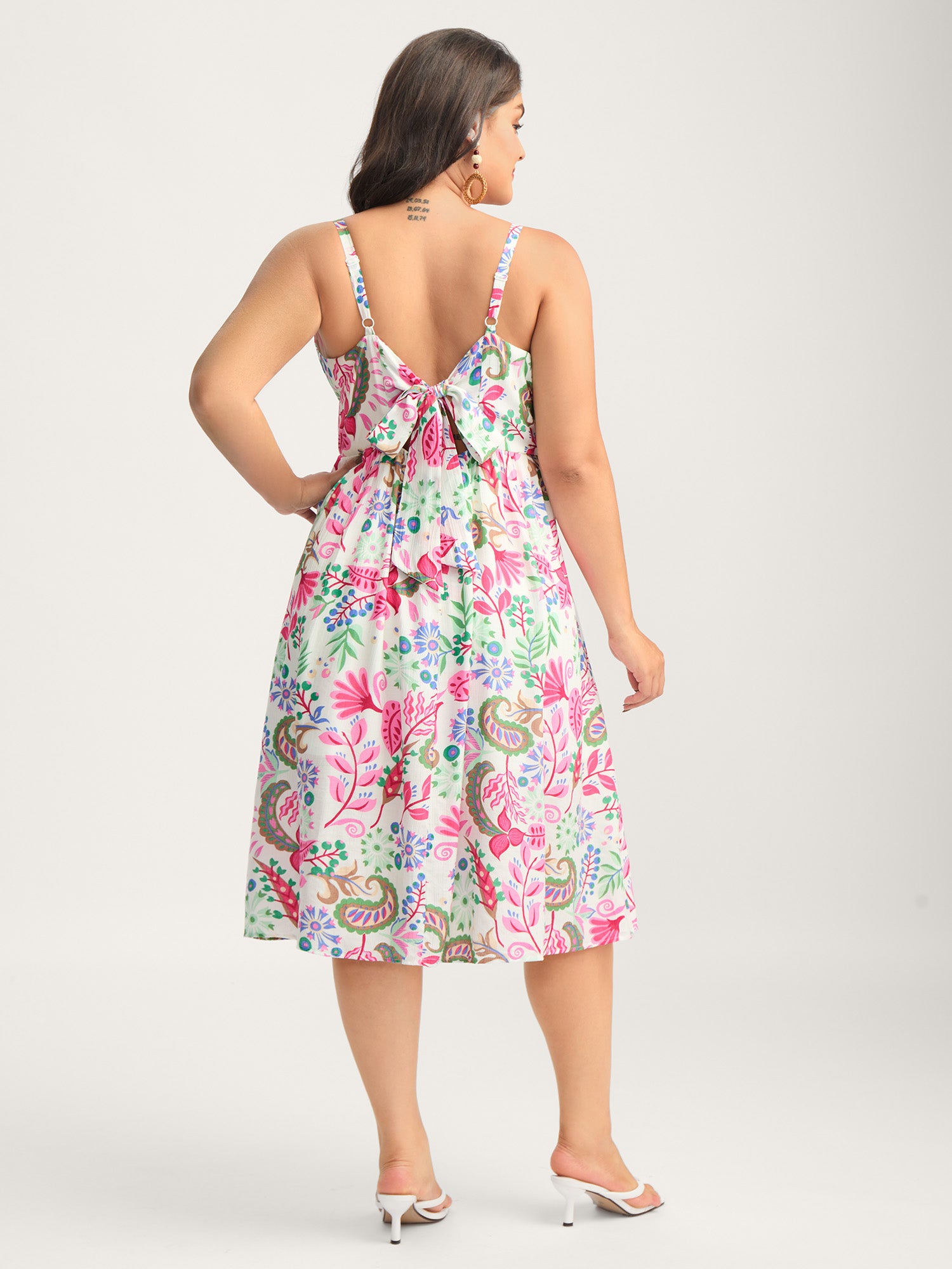 Backless Bow Paisley Print Cami Midi Dress