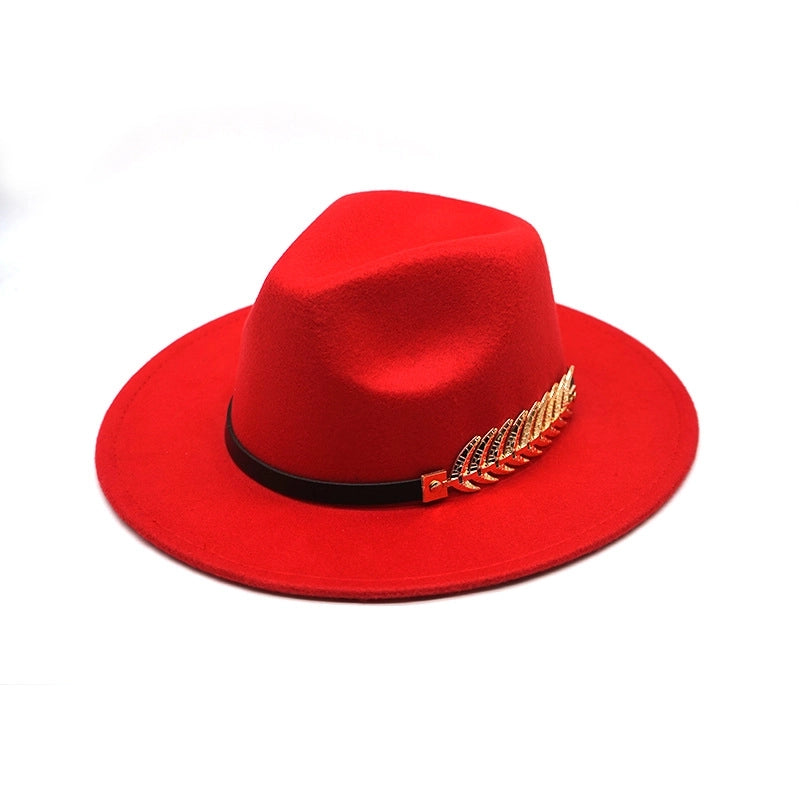 Style Fish Bone Gold Leaf Wool Gentleman Hat Large Brim Felt Hat Jazz Big Maple Leaf Imitation Wool Hat