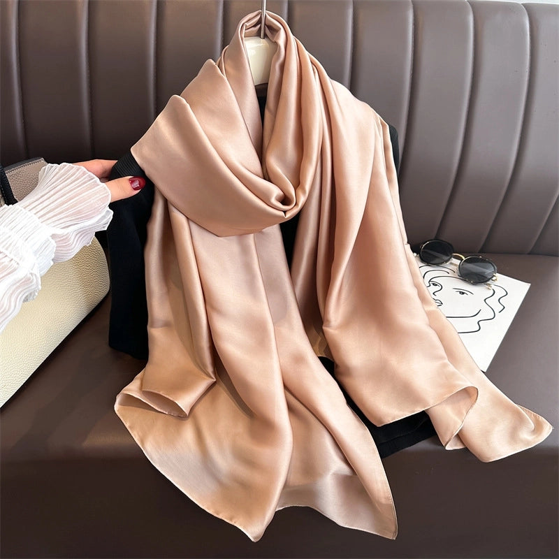 Spring And Summer Solid Color Simple Long Silk Scarf Scarf Women's Beach Scarf Middle East Scarf  Satin Imitation Silk Scarf