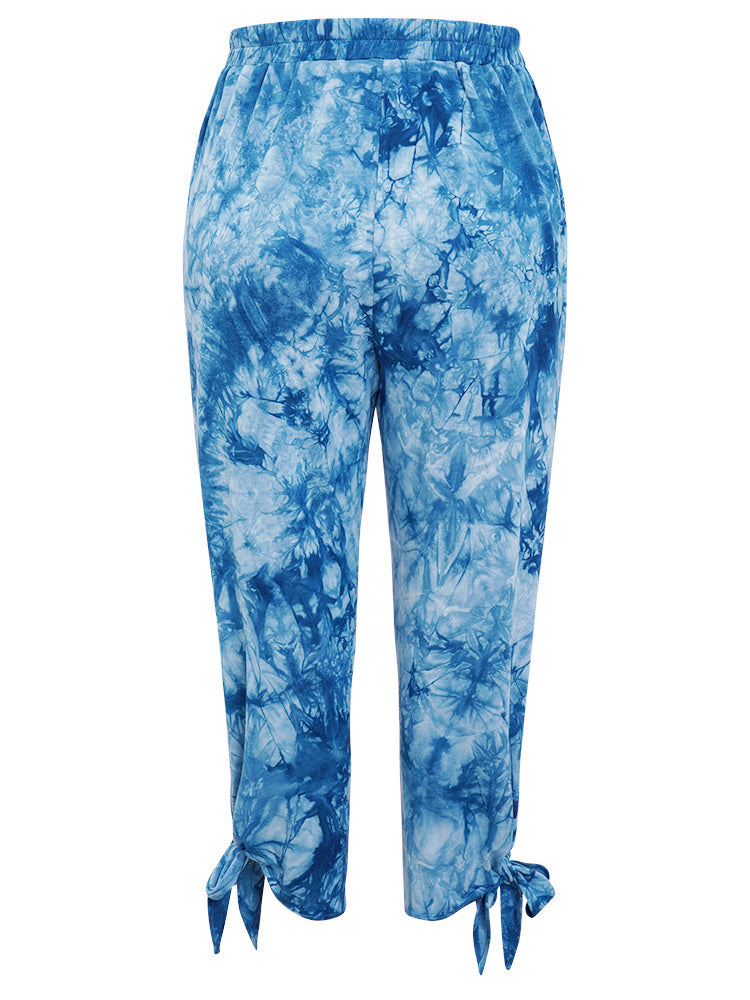 Tie Dye Pocket Cut Out Knotted Hem Pants