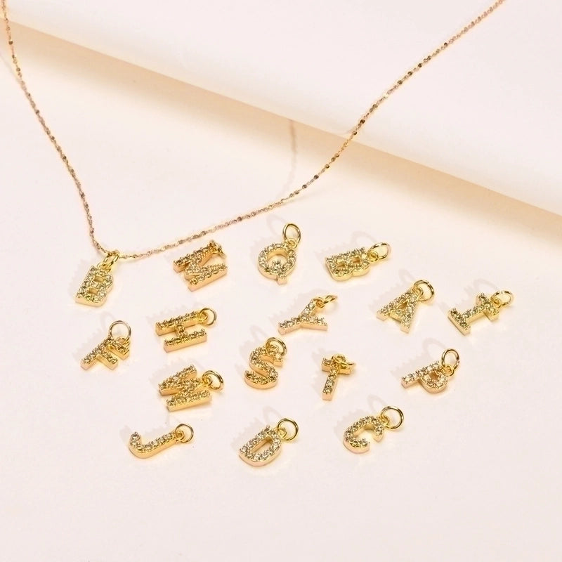 Minimalist Letter 201 Stainless Steel Copper Inlay Artificial Diamond Pendant Necklace