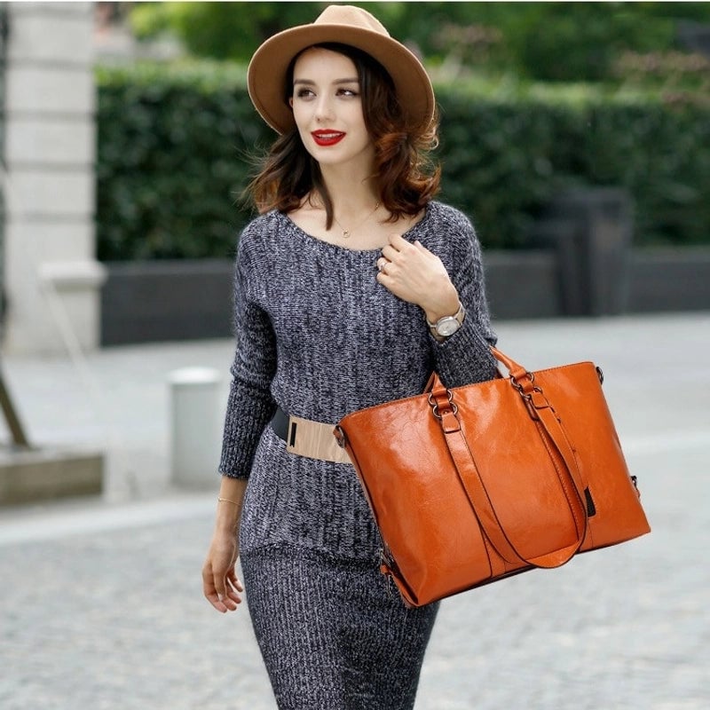 Women's Large PVC Solid Color Basic Classic Style Square Zipper Tote Bag